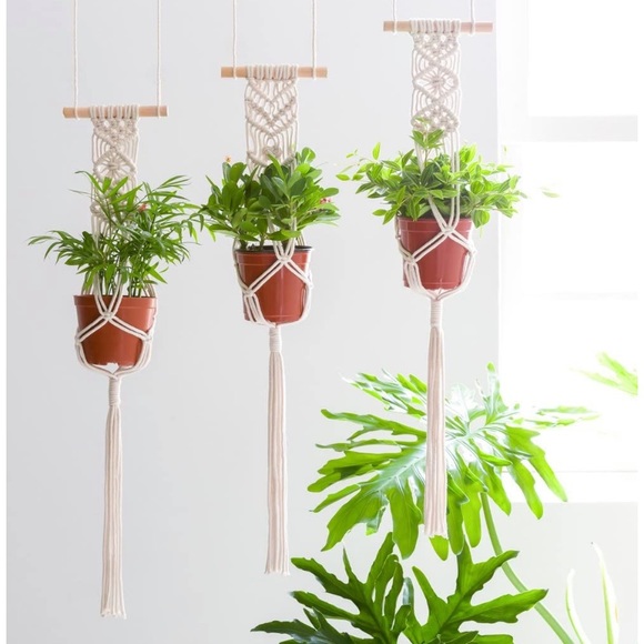 Macrame Triple Hanging Planter Wall Home Decor 30” - Picture 3 of 7
